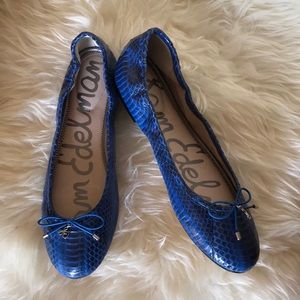 Sam Edelman size 8  “Felicia” ballet flats, Cerulean Blue synthetic Snake
